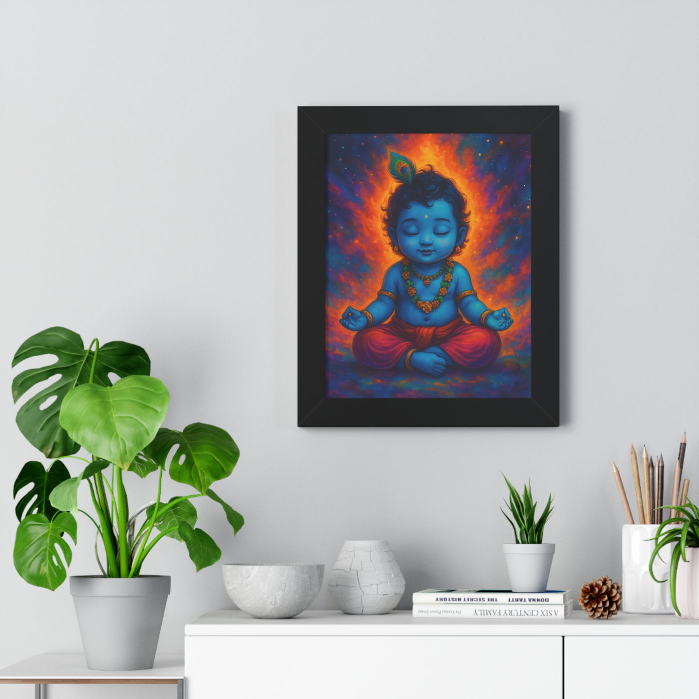 Child Lord Krishna Framed Wall Art | Spiritual Hindu Home Decor