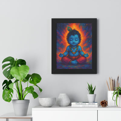 Child Lord Krishna Framed Wall Art | Spiritual Hindu Home Decor